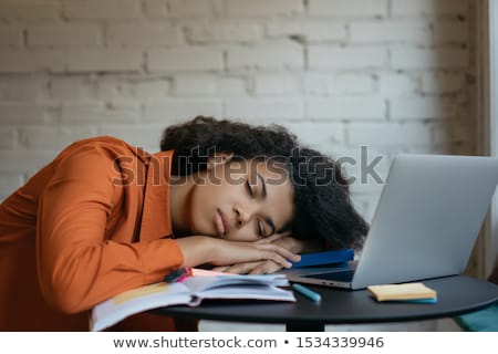 ストックフォト: Tired Girl Designer Sleeping At Computer Freelance Job Concept