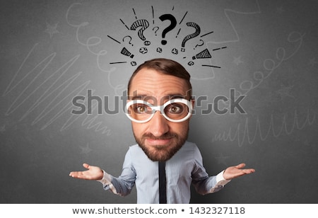 Stock photo: Big Head On Small Body With Blackboard And White Chalk Drawn On The Background