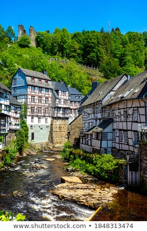 Stock fotó: Houses Along The Rur River Monschau Germany