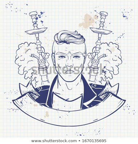 Foto d'archivio: Sketch Of Hipster With Hookah On A Notebook