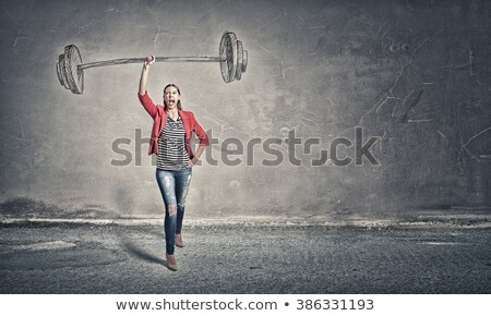 Сток-фото: Strong Woman With Red Barbells