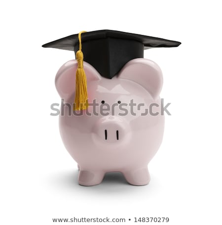 Stock fotó: Piggy Bank With Black Graduation Hat