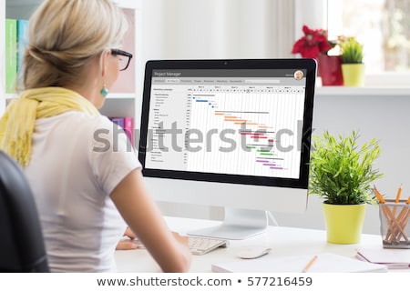 Zdjęcia stock: Woman Using Gantt Chart Schedule Software