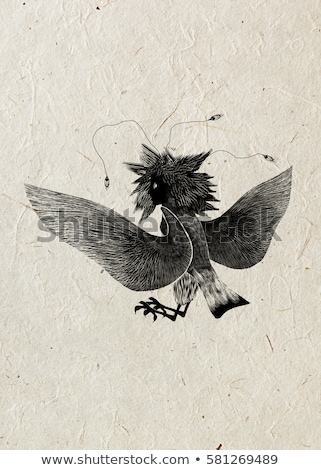 Stock fotó: Drawing Of Mythological Animal Bird Female Gamayun On Rice Paper Black Silhouette