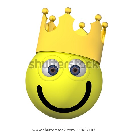 Stock photo: 3d Funny Cartoon Smiley Face Wears A Gold Crown Of Royalty