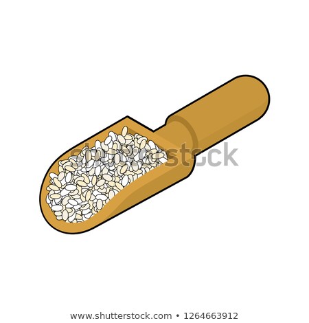 Round Rice In Wooden Scoop Isolated Groats In Wood Shovel Grai Foto stock © MaryValery