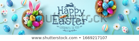 Stok fotoğraf: Happy Easter Poster With Bunny And Colorful Eggs