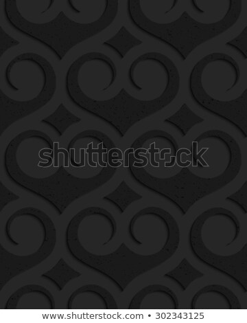 Stock photo: Black Textured Plastic Swirly Slim Hearts With Diamonds