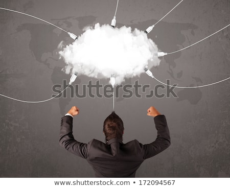 Foto stock: Young Man Looking At Cloud Transfer World Service