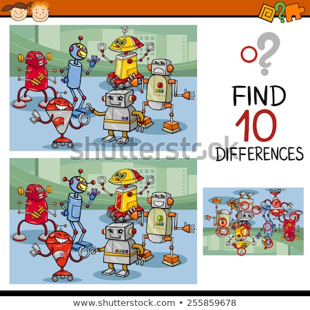Stockfoto: Find Differences Game With Robot Characters