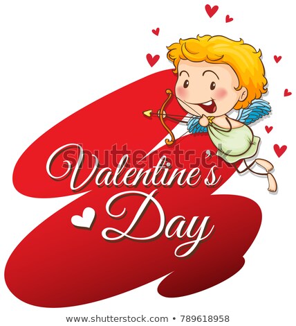 Stockfoto: Velentine Card Template With Cute Cupid