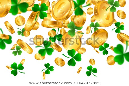 Foto stock: Saint Patricks Day Border With Green Four And Tree Leaf Clovers And Gold Coins On White Background