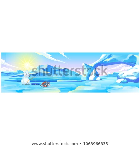 Foto stock: Cute Picture Of A Polar Bear Fishing Vector Cartoon Close Up Illustration