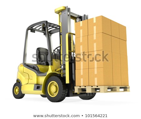 商業照片: Yellow Fork Lift Truck With Big Stack Of Carton Boxes