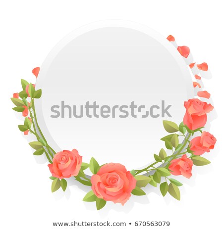 Stockfoto: Beautiful Card With A Round Wreath Of Red Roses Vector Illustration