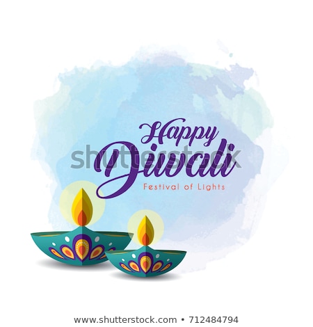 Stock photo: Burning Diya On Happy Diwali Holiday Watercolor Background For Light Festival Of India