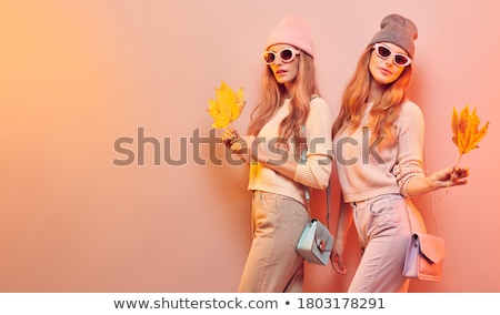 Foto stock: Smiling Beautiful Twins Autumn Style