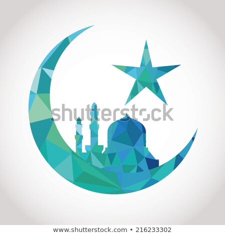Stockfoto: Colorful Mosaic Design - Mosque And Big Crescent Moon Blue