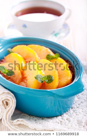 Stok fotoğraf: Homemade Cheesecake With Poached Peaches