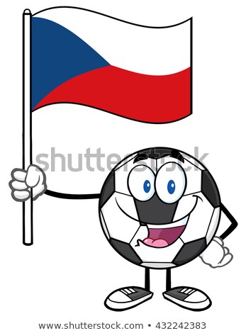 ストックフォト: Happy Soccer Ball Cartoon Mascot Character Holding A Flag Of The Czech Republic