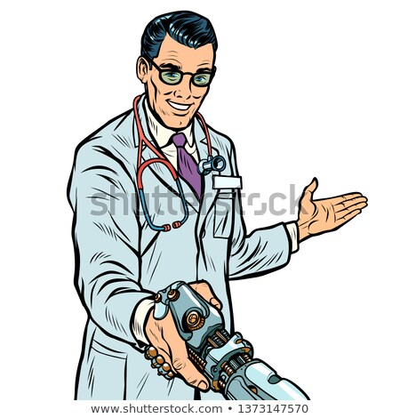 Foto stock: Doctor Handshake To Robot Medicine And Health Care Prosthesis