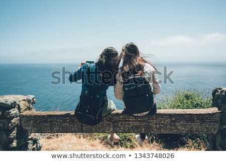 Stock photo: Woman With Backpack And Camera At Big Sur Coast