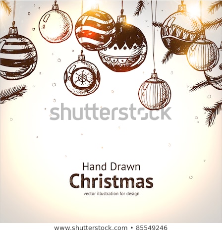 [[stock_photo]]: Christmas Hand Drawn Card For Xmas Design With Balls Fur Tree