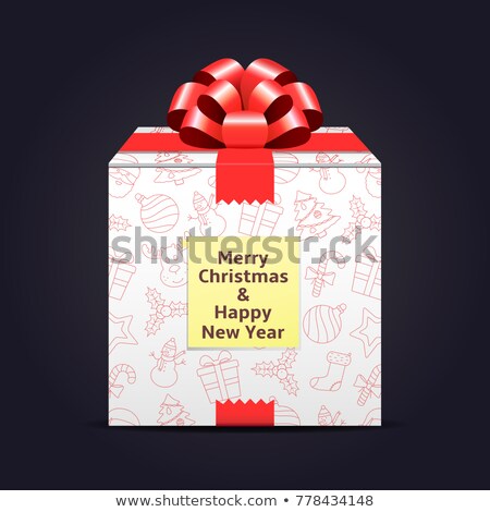 Stock fotó: Red Gift Box And Sticky Note With Merry Christmas Message