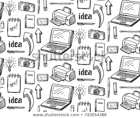 Сток-фото: Pattern Of Creative Hand Drawn Office Workspace