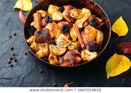 Stok fotoğraf: Pan Fried Pork And Apple Slices