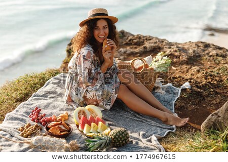 Сток-фото: French Young Girl Eating With Bread And Wine