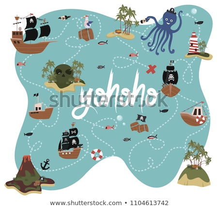 Foto stock: Cartoon Pirate Treasure Map