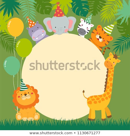 Stock foto: Frame Template With Lion And Zebra