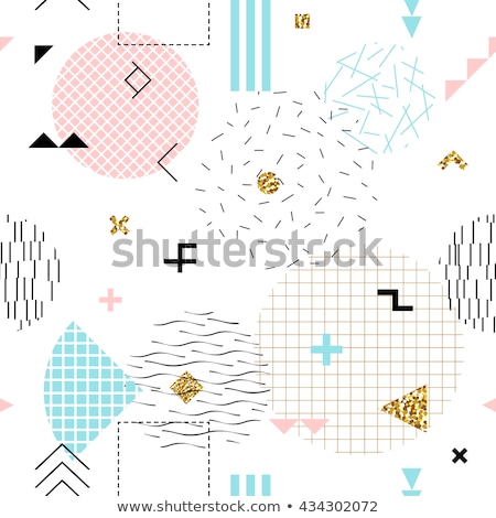 Stock fotó: Memphis Style Seamless Pattern With Golden Glitter Circles And Shapes