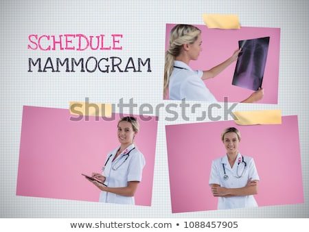Foto stock: Breast Cancer Awareness Text And Breast Cancer Awareness Photo Collage