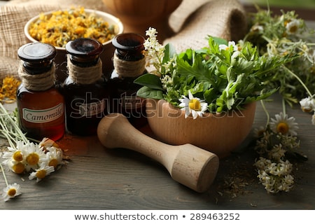 Stock photo: Oil And Natural Medicine Wooden Table Background