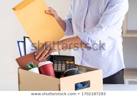 Сток-фото: Stress Of Business Woman Packing Brown Cardboard Box Her Belongi
