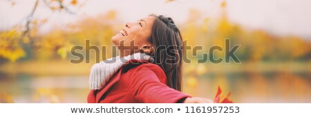 Autumn Woman Happy Smiling Feeling Free In Fall Nature Nature People Beauty Landscape Girl By The Stockfoto © Maridav