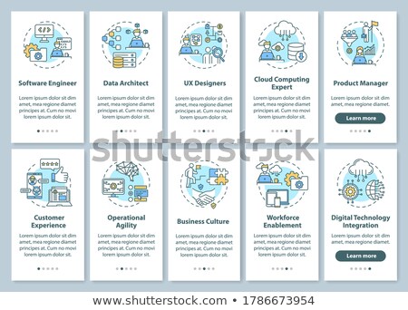 Stockfoto: Technology Implementation Onboarding Mobile App Page Screen With Concepts