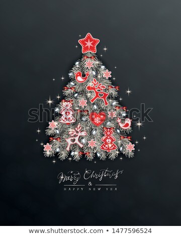 Stok fotoğraf: Red Luxury Background With Tree Branch And Birds Silhouettes