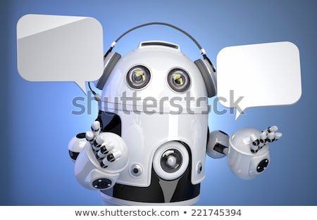 ストックフォト: Robot Customer Service Operator With Headset And Speech Bubbles Isolated Contains Clipping Path