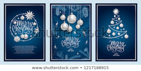 Foto stock: Christmas Card Template Fir Branch And Christmas Balls