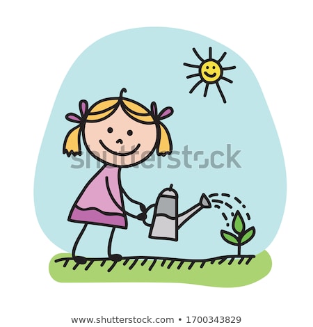 Foto stock: Baby Female In Watering Can