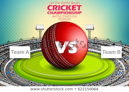 Stok fotoğraf: Stadium Of Cricket With Pitch And Vs Versus Text