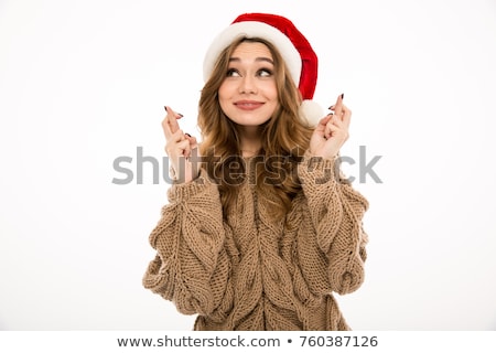 Stockfoto: Emotional Hopeful Young Lady Dressed In Warm Sweater