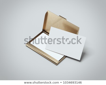 Stock fotó: Blank White Business Cards With Golden Holder 3d Rendering