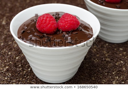 Stock fotó: Homemade Dark Chocolate Mousse With Raspberries