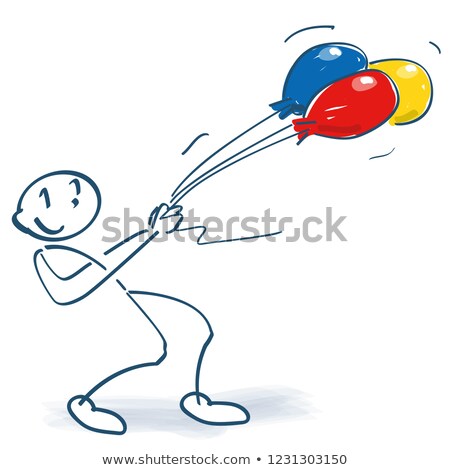 Stock photo: Stick Figure With Balloons In The Storm