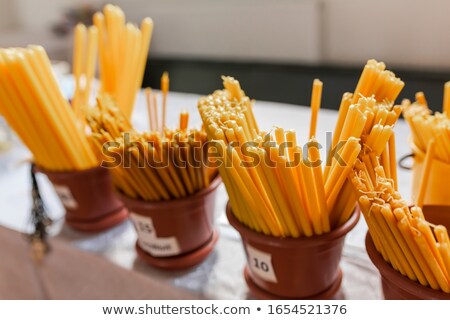 Foto stock: Wax Candles Of Different Sizes Selling In Orthodox Church