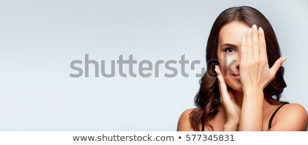 Сток-фото: Chherful Young Brunette With Blank Banner